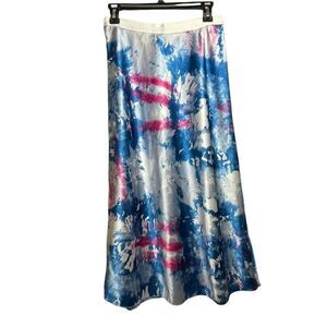 NWT VS PINK Tie Dye Blue Pink & White Maxi Silky Spandex Skirt M